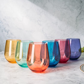 The Wine Savant multicolor six-glass set enhances outdoor entertaining.