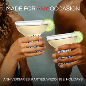 The Wine Savant hand-blown confetti design elevates cocktails with color and artisanal charm.