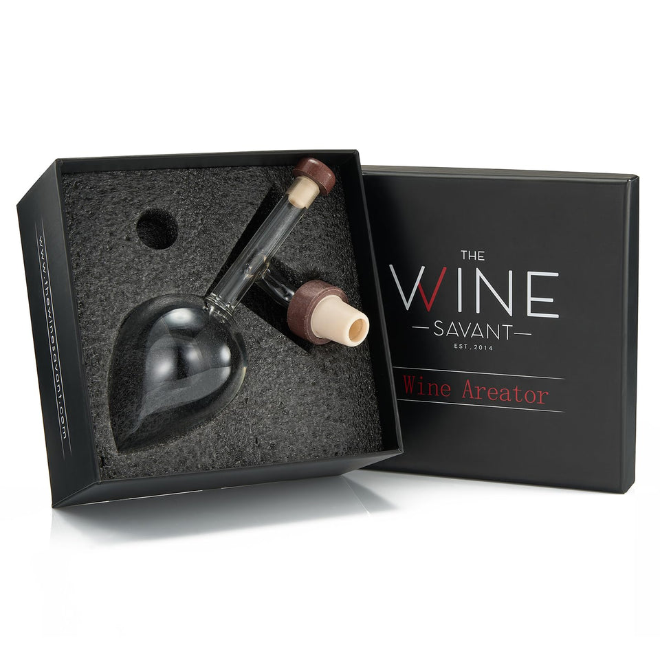 The Wine Savant Italian wine aerator decanter in use for accelerated aroma release.