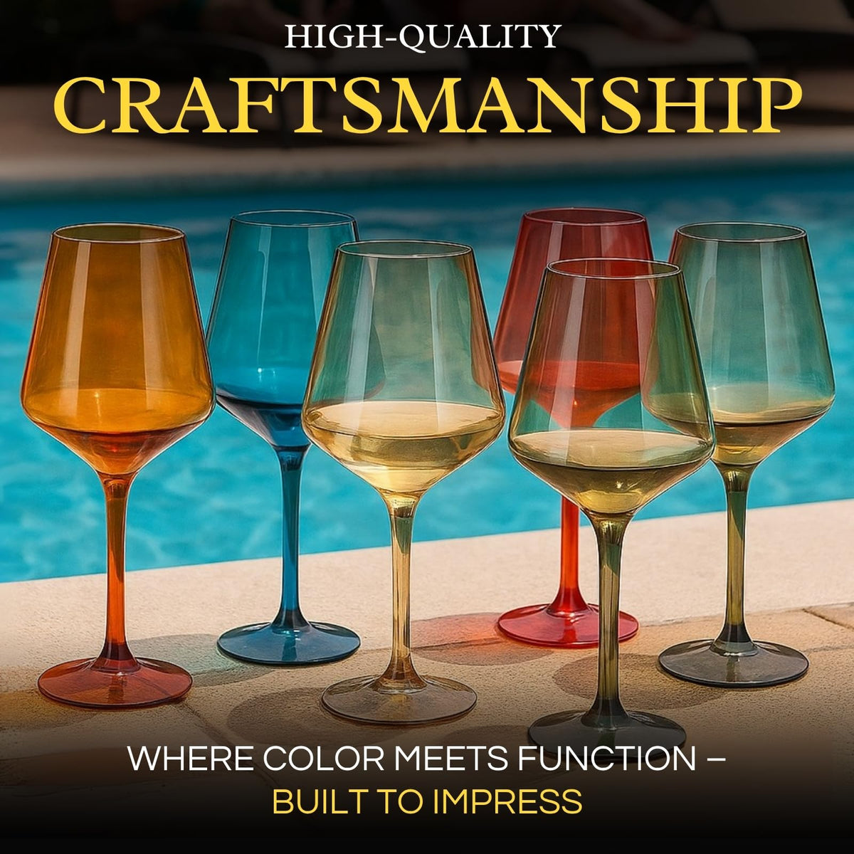 The Wine Savant colorful poolside glasses add vibrant flair to gatherings.