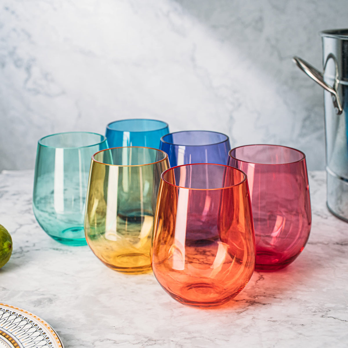 The Wine Savant purple unbreakable stemless glass for celebrations.