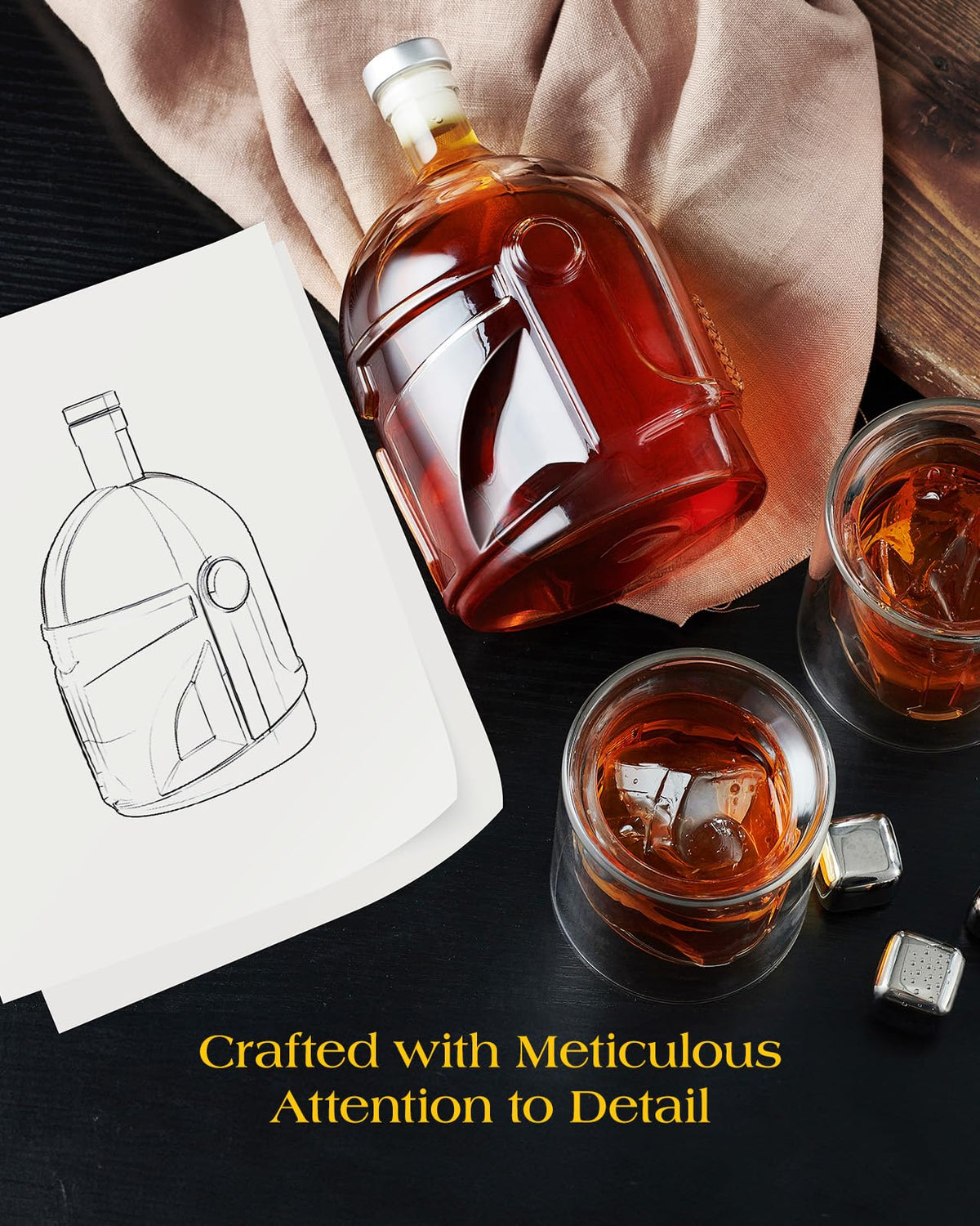 The Wine Things helmet-shaped glasses paired with the decanter for stylish toasts.