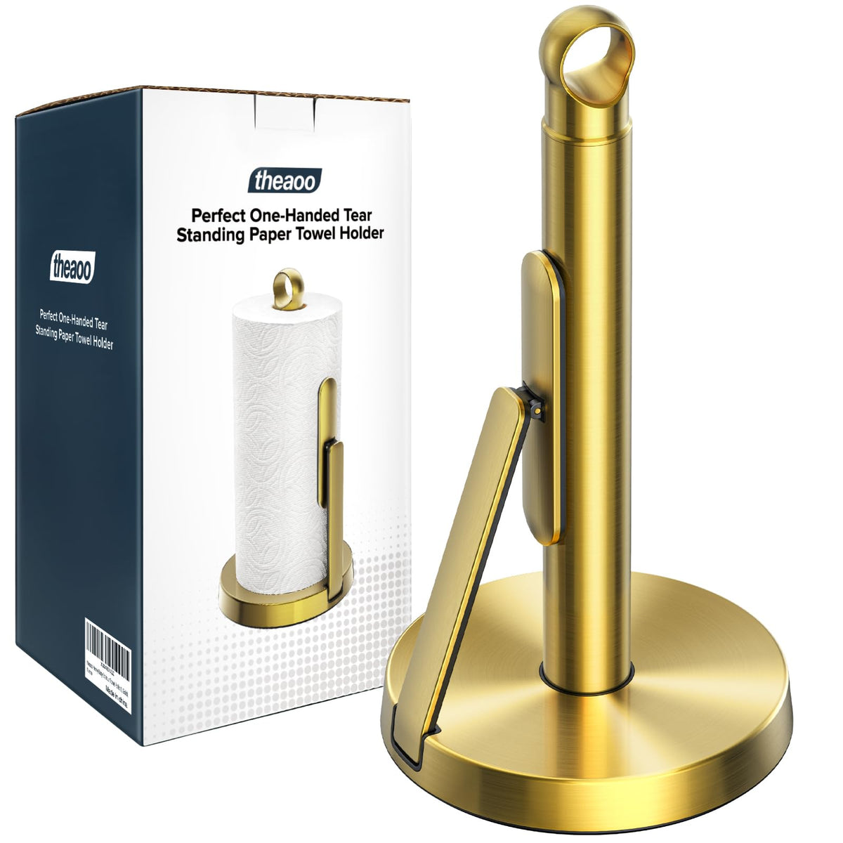 Theaoo heavy-duty towel holder with tension arm enabling one-handed tearing in the kitchen