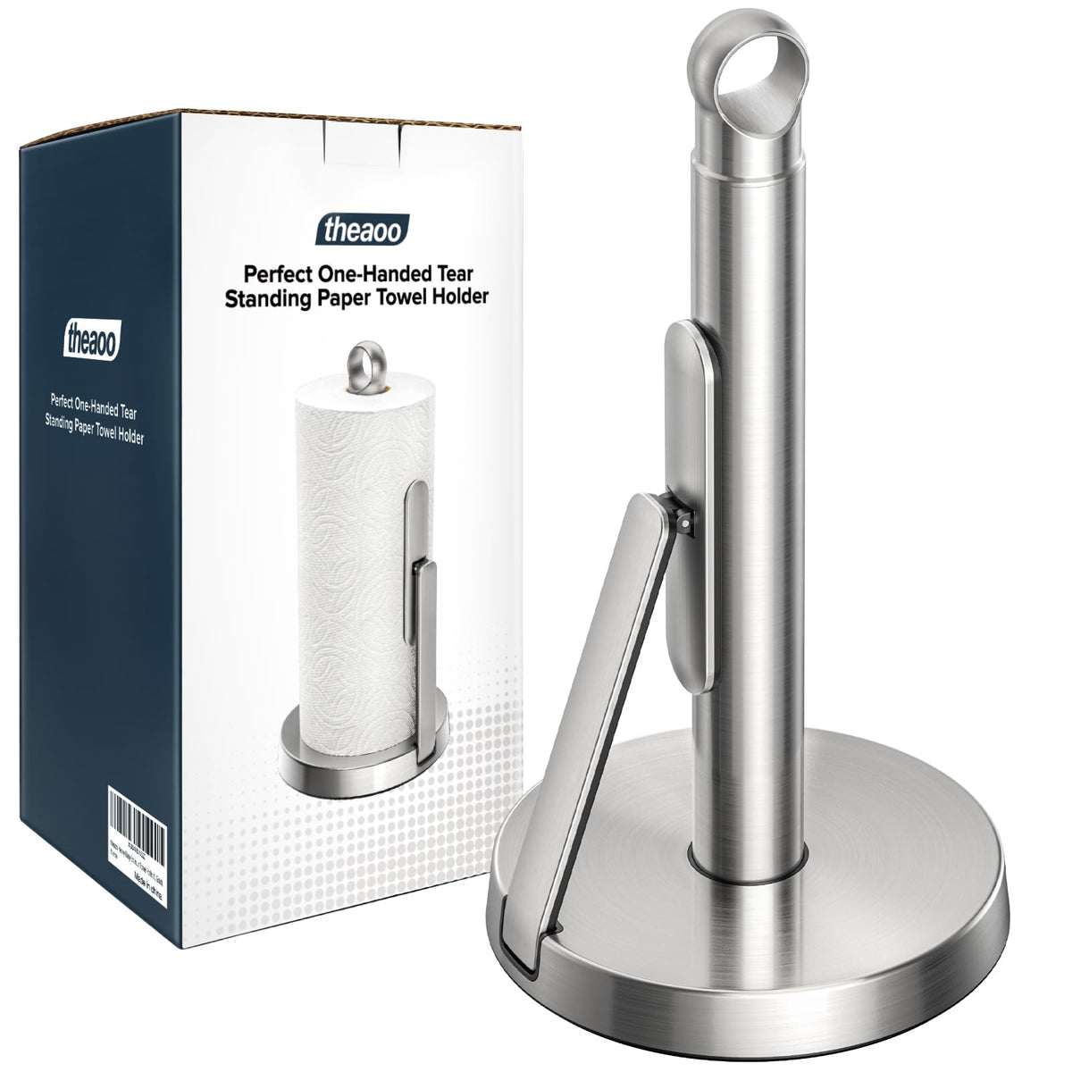 theaoo heavy-duty stainless steel paper towel holder with tension arm for tidy tearing