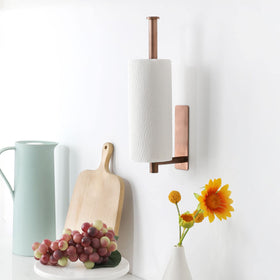 theaoo Rose Gold Adhesive Paper Towel Holder installs quickly without screws.