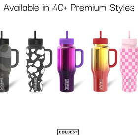 The Coldest Water tumbler 46 oz emphasizes large capacity for refills.