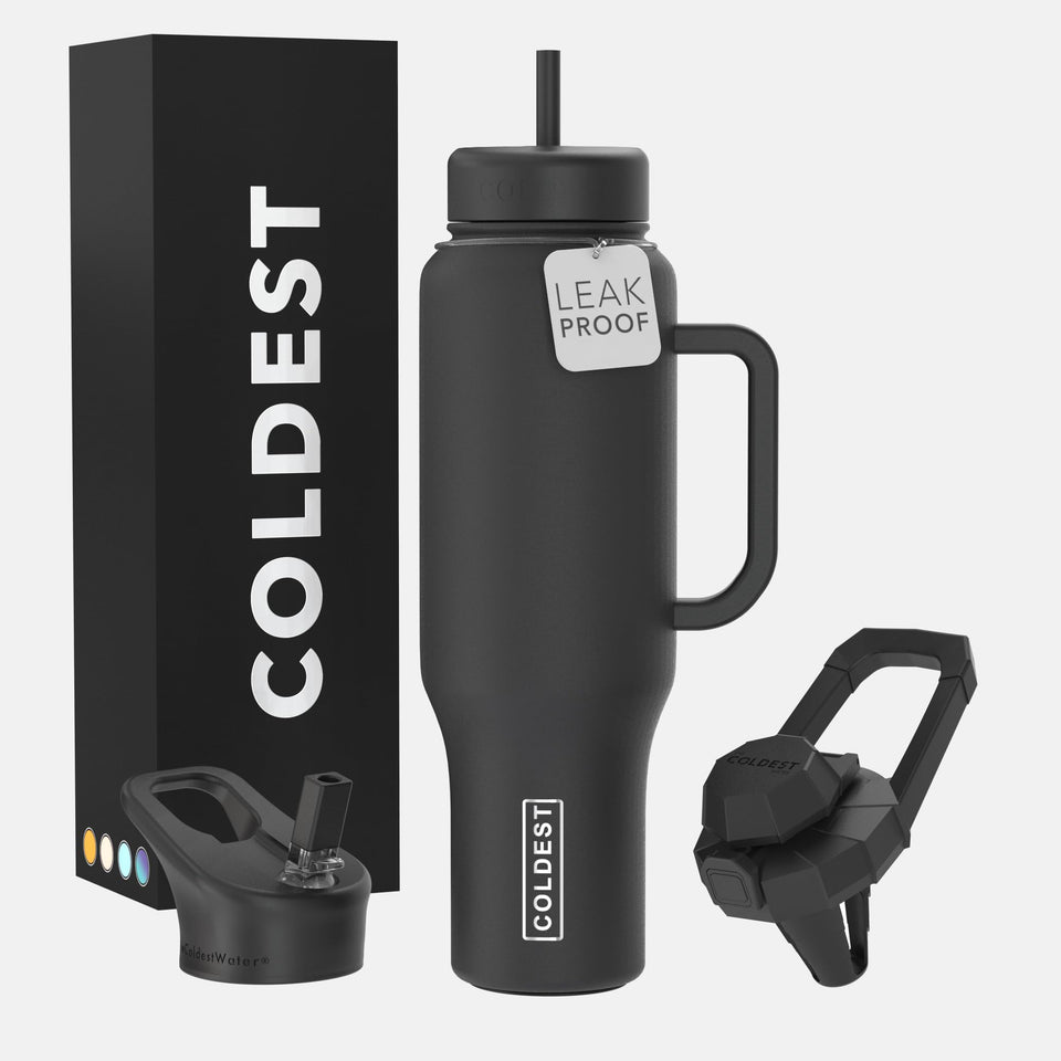 The Coldest Water tumbler handle with non-slip grip for secure all-day use.