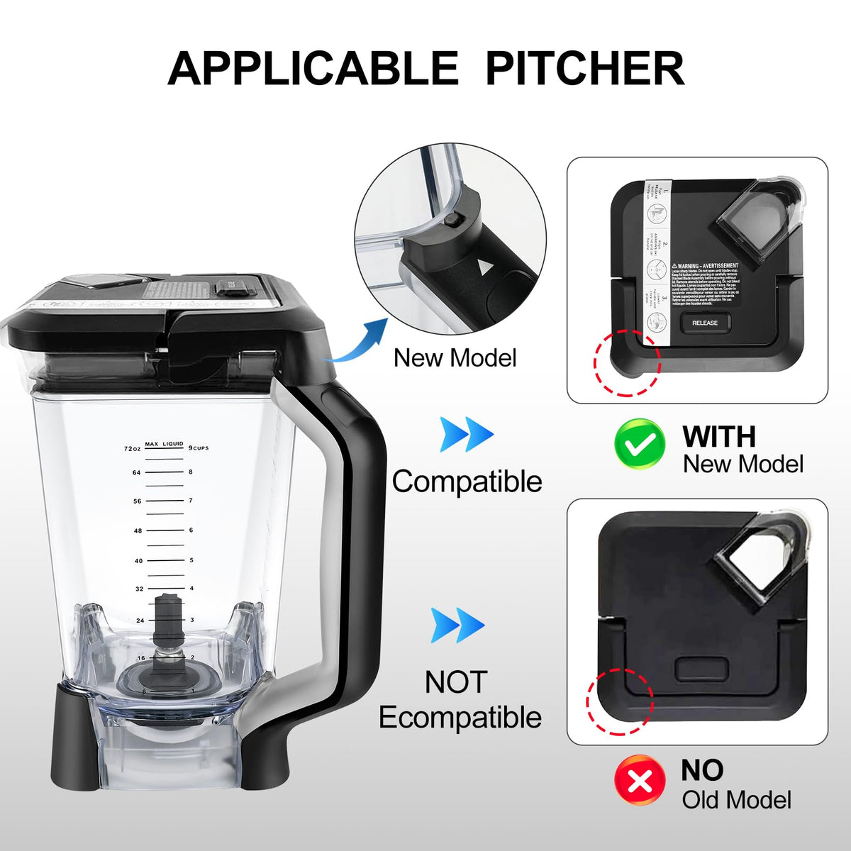 TheFaith replacement pitcher with extended rim for locking lid compatibility