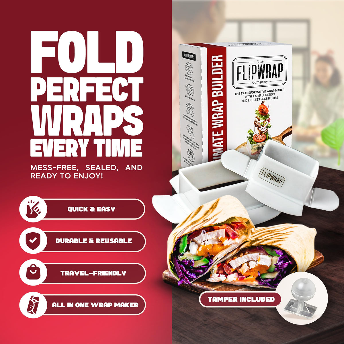 The Flipwrap kit uses 7in folds for compact, neatly stuffed wraps.