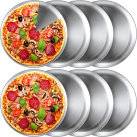Thenshop 8-piece 12-inch pizza pan set stacked for family pizzas and oven prep