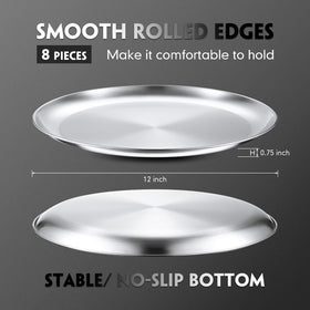 Thenshop durable stainless steel pizza pan showing heavy duty construction