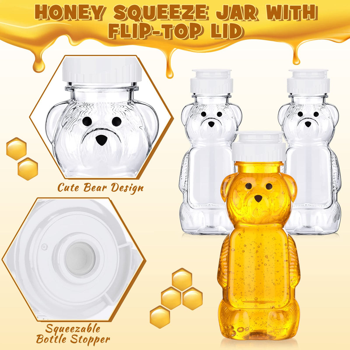 Thenshop transparent honey bottle with flip top ideal for syrups.