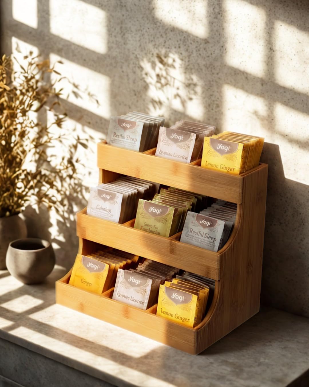 The Theodore vertical tower saves counter space while keeping tea accessible