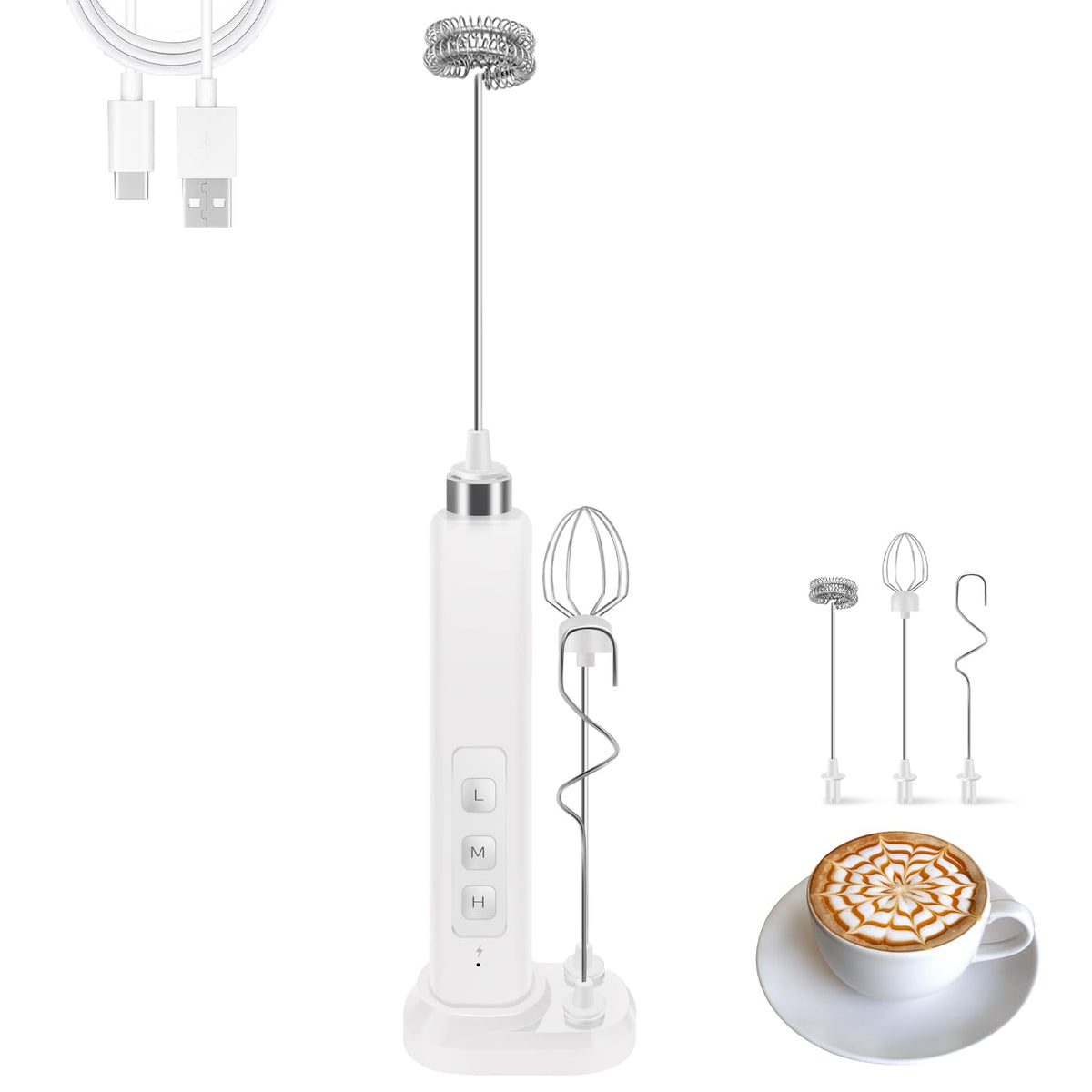 Theresduet charging-base keeps the frother ready and neatly stored