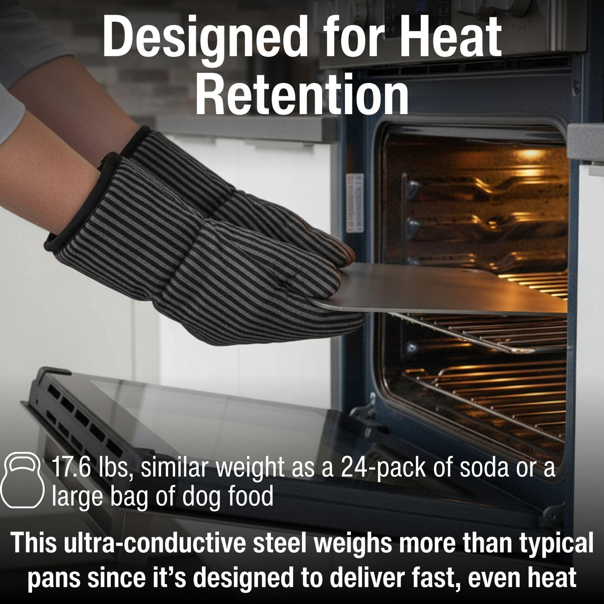 Seasoned ThermiChef pizza steel surface ensures smooth pizza release