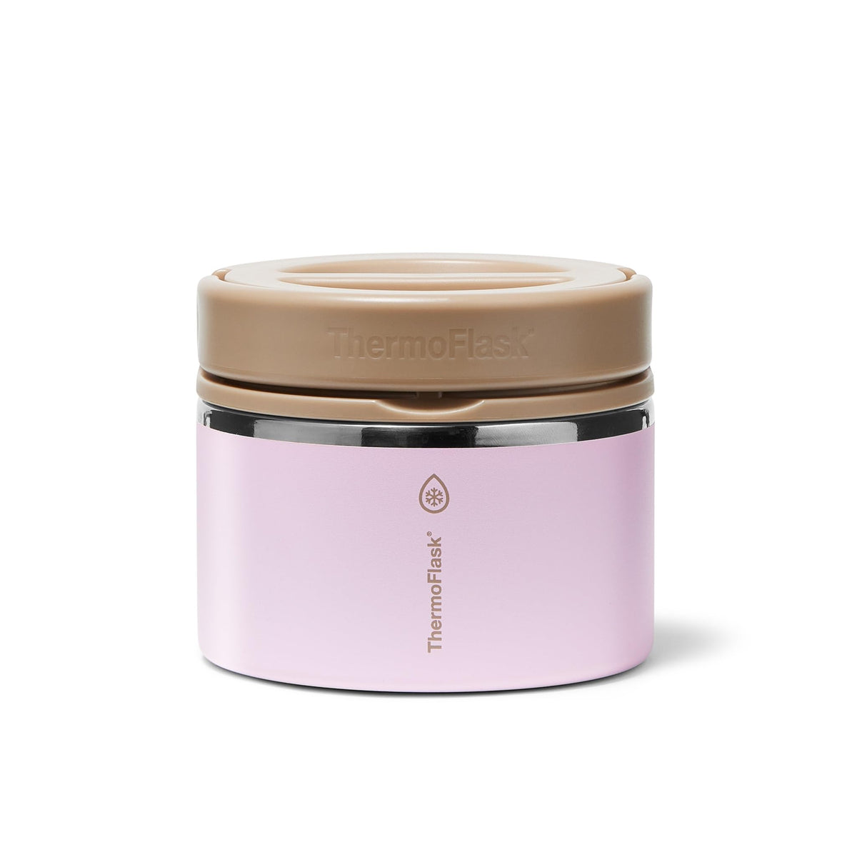 ThermoFlask insulated food jar with leakproof lid keeps meals hot or cold on the go.