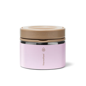 ThermoFlask insulated food jar with leakproof lid keeps meals hot or cold on the go.