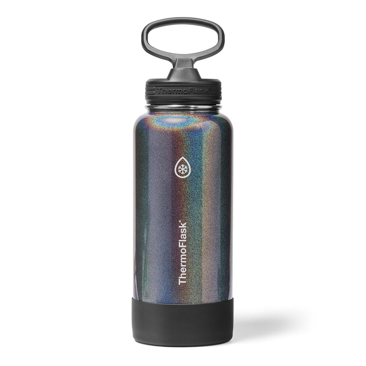 ThermoFlask insulated bottle with spout lid keeps beverages cold during workouts.