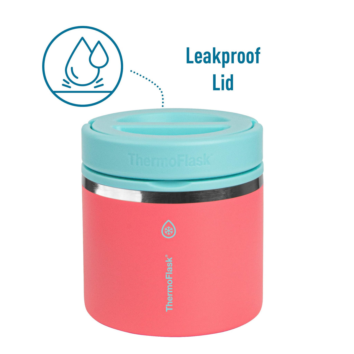 ThermoFlask leak-proof lid with easy-grip handle ensures secure carrying