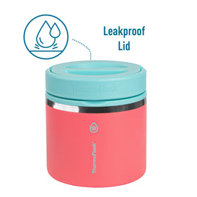 ThermoFlask leak-proof lid with easy-grip handle ensures secure carrying