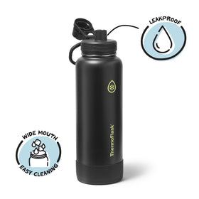 ThermoFlask Shadow Glow on desk highlighting comfortable grip and modern, durable design