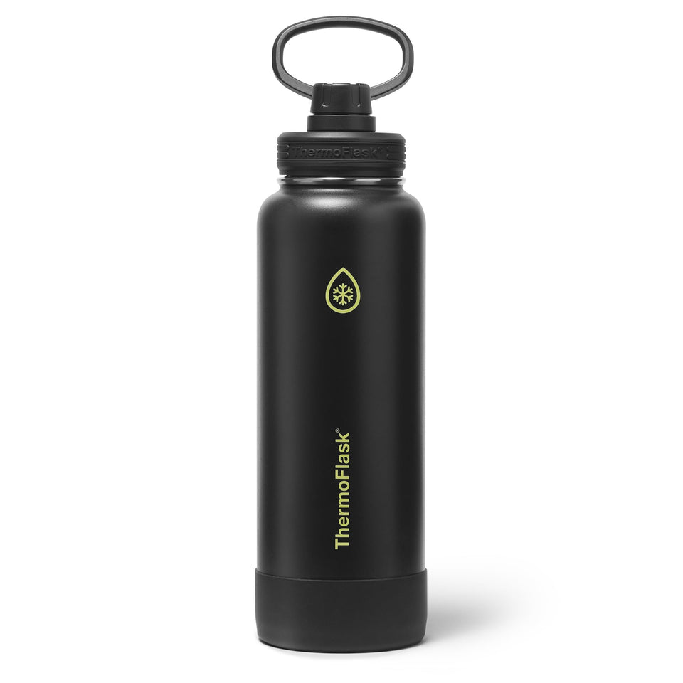 ThermoFlask Shadow Glow bottle front view with leak-proof design for on-the-go hydration