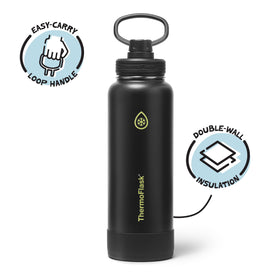 ThermoFlask Shadow Glow bottle spout lid demonstrating easy one-handed sipping and spill prevention