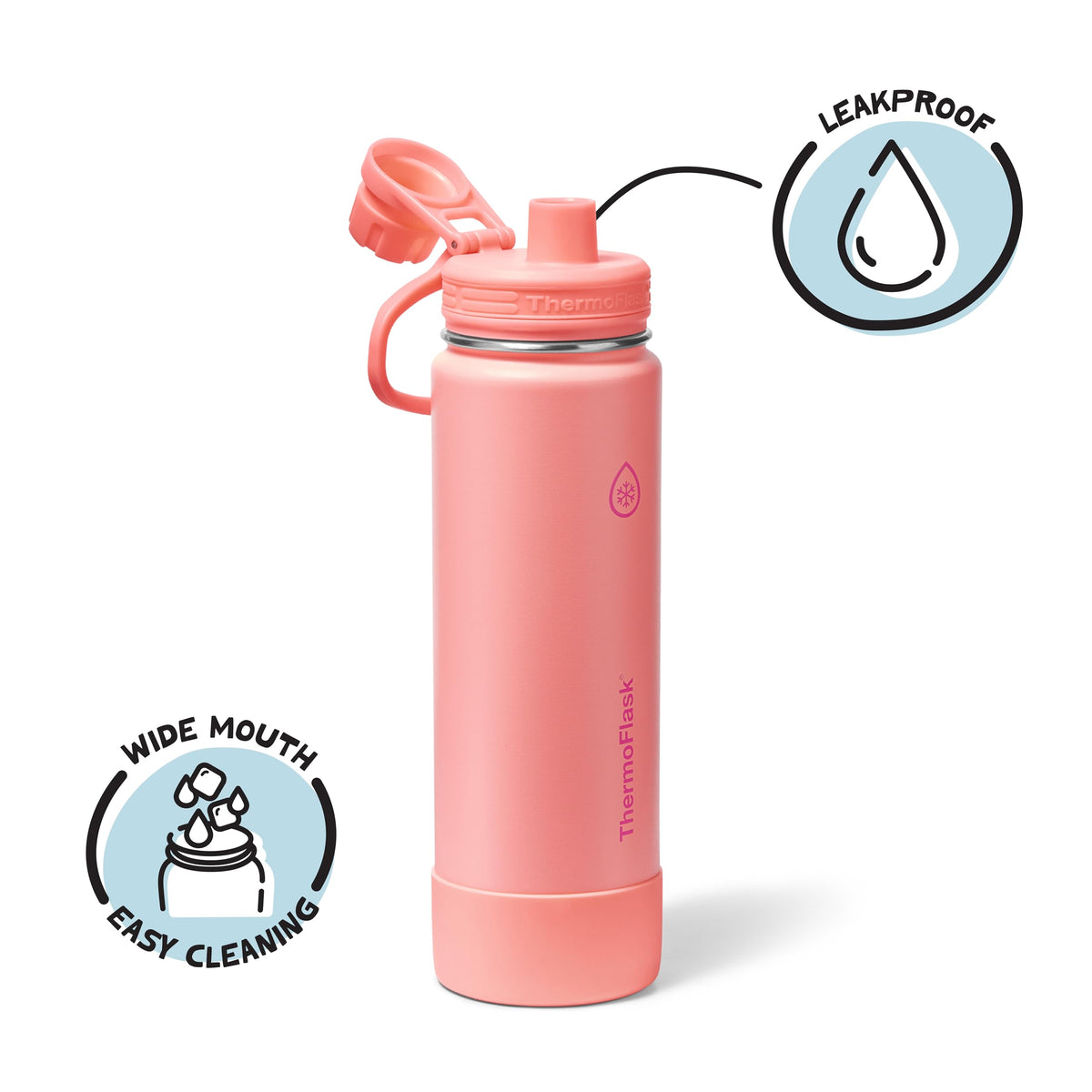 ThermoFlask features 18/8 stainless steel construction for long-lasting flavor preservation.