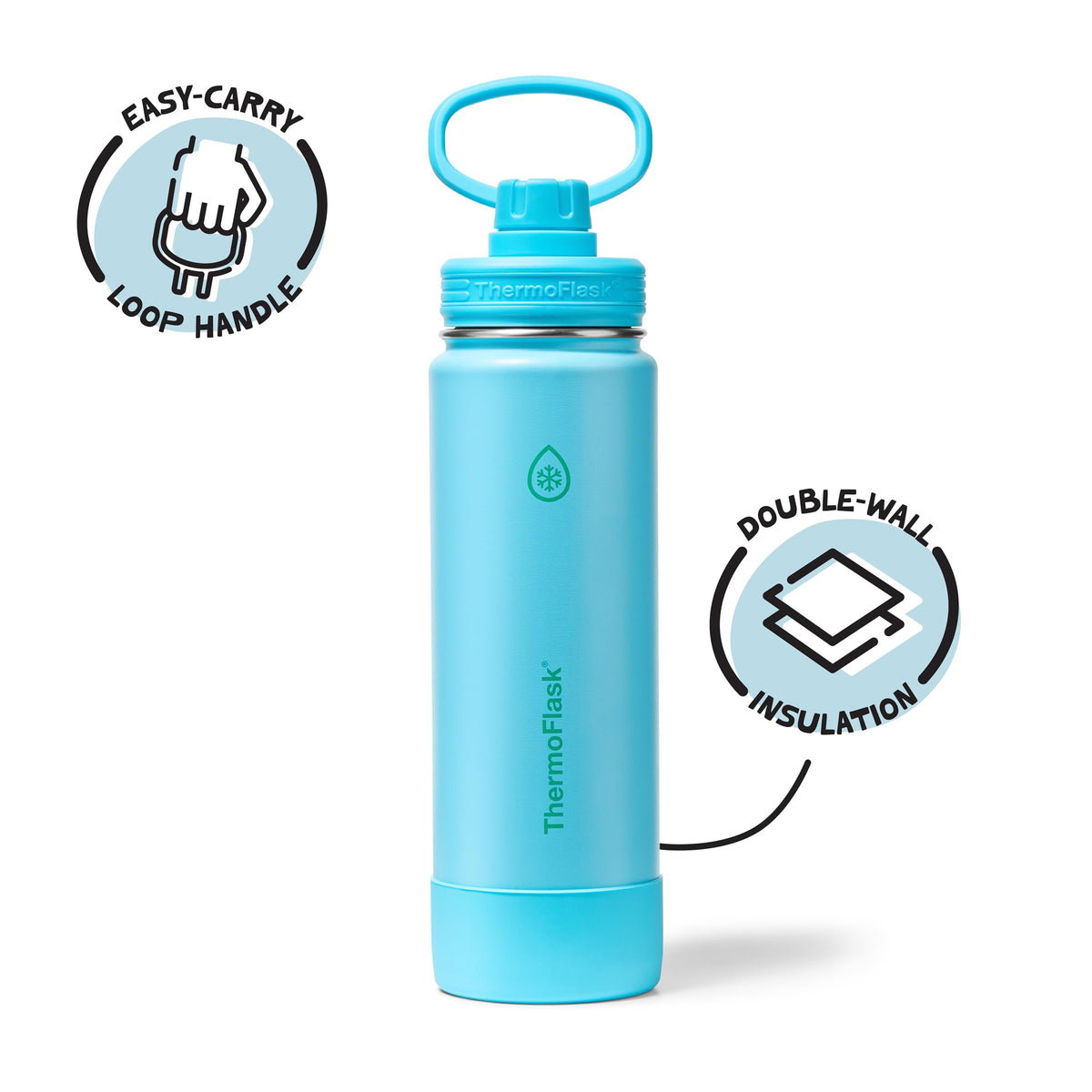 ThermoFlask vivid blue insulated bottle keeps drinks cold up to 24 hours