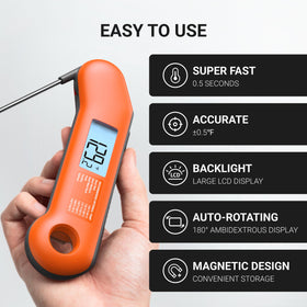 ThermoMaven auto-rotating backlit display reads clearly from any angle.