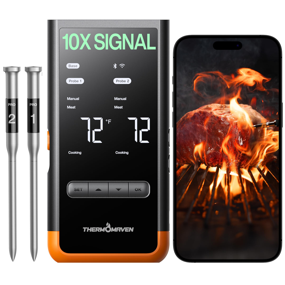 ThermoMaven base display shows real-time temperatures for precise cooking