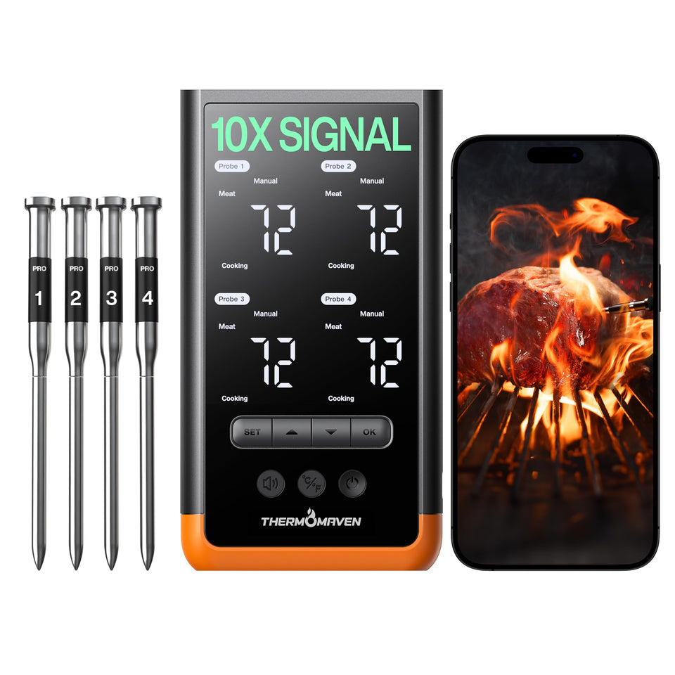ThermoMaven G4 base display shows real-time readings for precise cooking.
