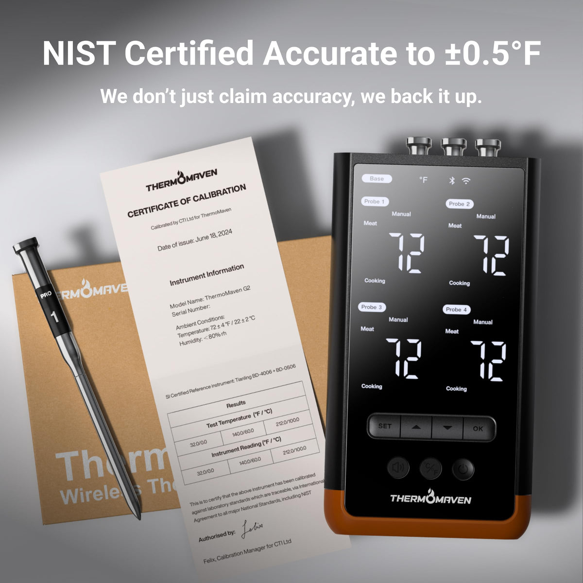 ThermoMaven G4 standalone base provides instant readings without an app.