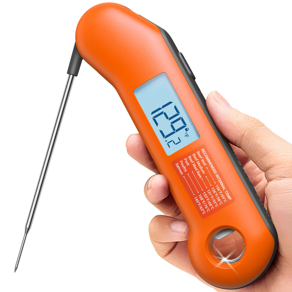 ThermoMaven instant-read 0.5s display offers fast, precise temps for grilling.