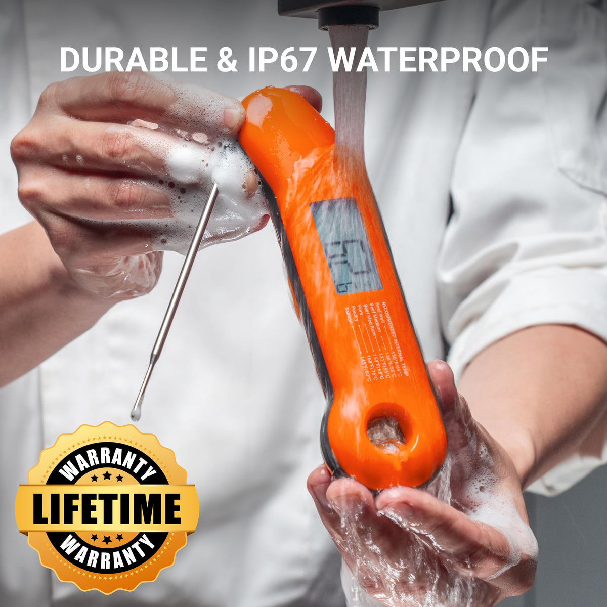 ThermoMaven IP67 waterproof design supports easy cleaning after cooking.