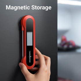 ThermoMaven magnetic back keeps the thermometer within reach.