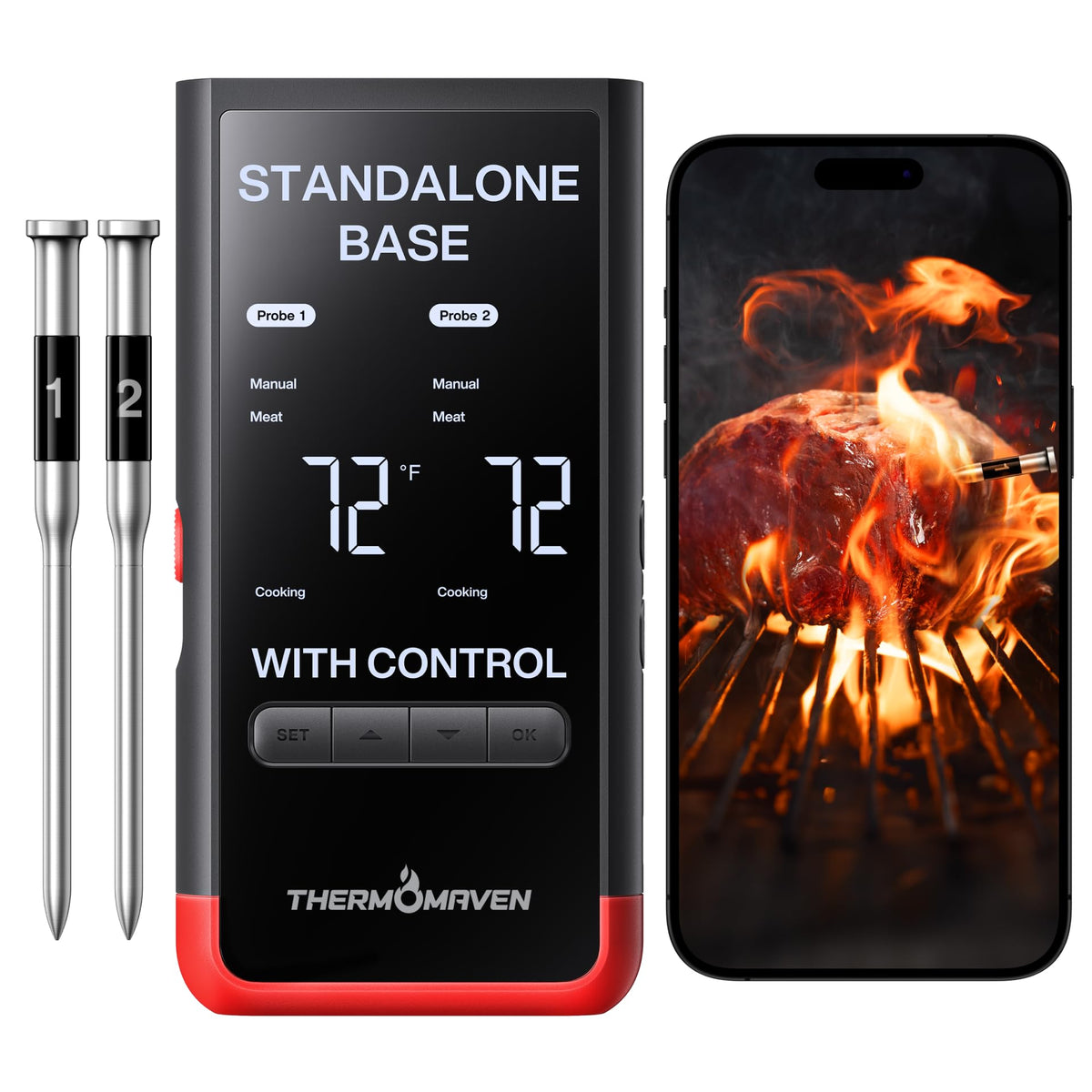 ThermoMaven P2 base with live display showing target temperatures at a glance.