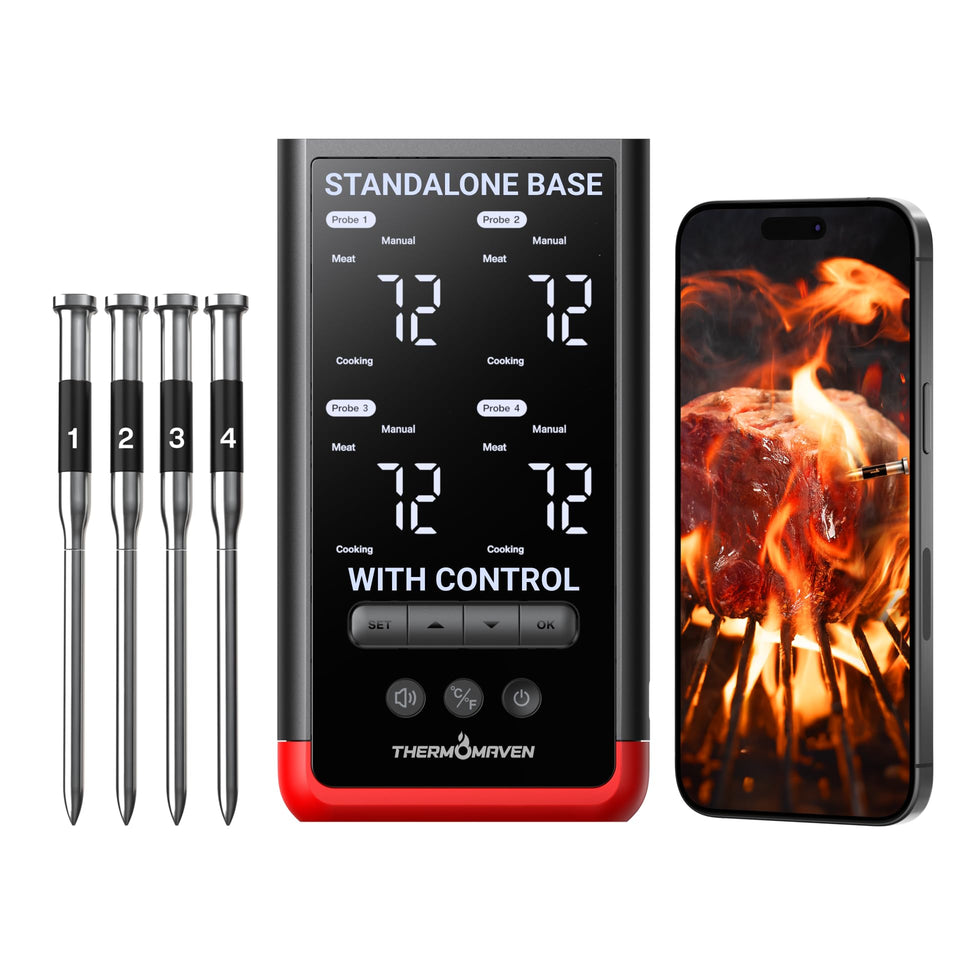 ThermoMaven P4 base display showing real-time readings for precise cooking.