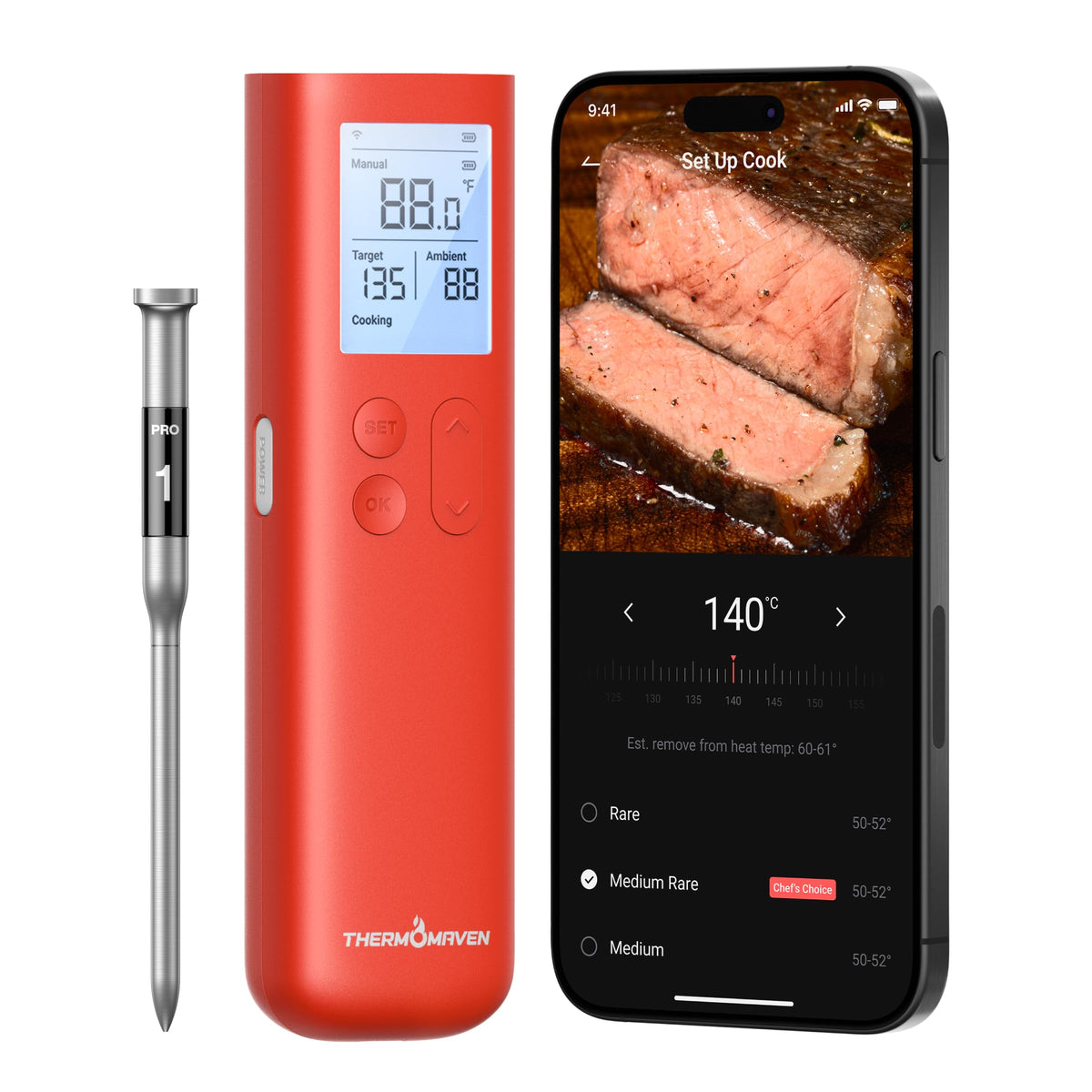 ThermoMaven smart display base for real-time temps and quick control.