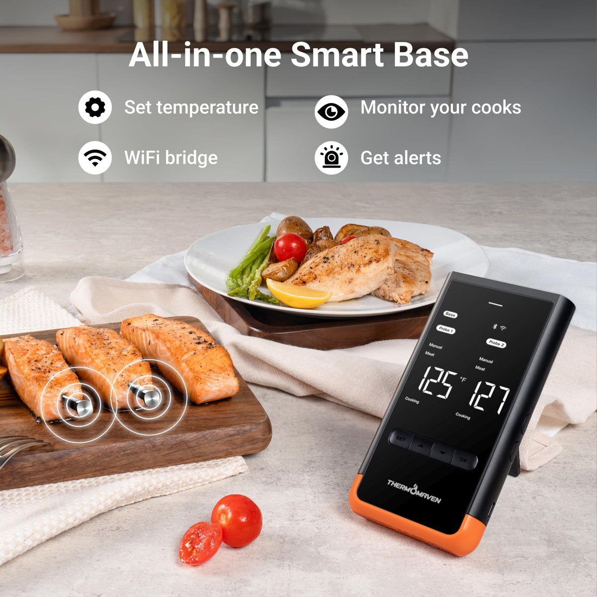 ThermoMaven two probes monitor two dishes at once for efficient grilling