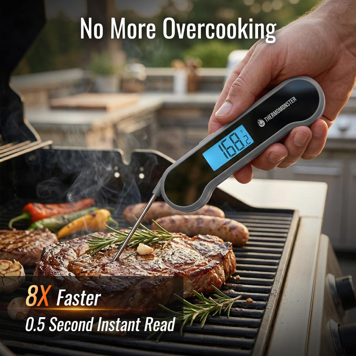 ThermoMonster with a 4-inch probe for safe, distant measurements.