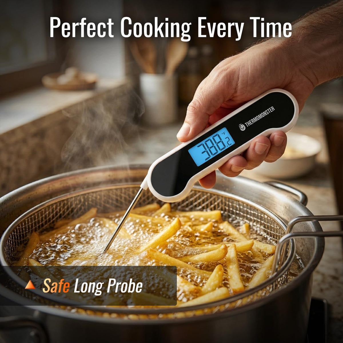 ThermoMonster large LCD stays readable day or night.