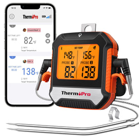ThermoPro 450ft Bluetooth range enables flexible remote monitoring during backyard grilling.