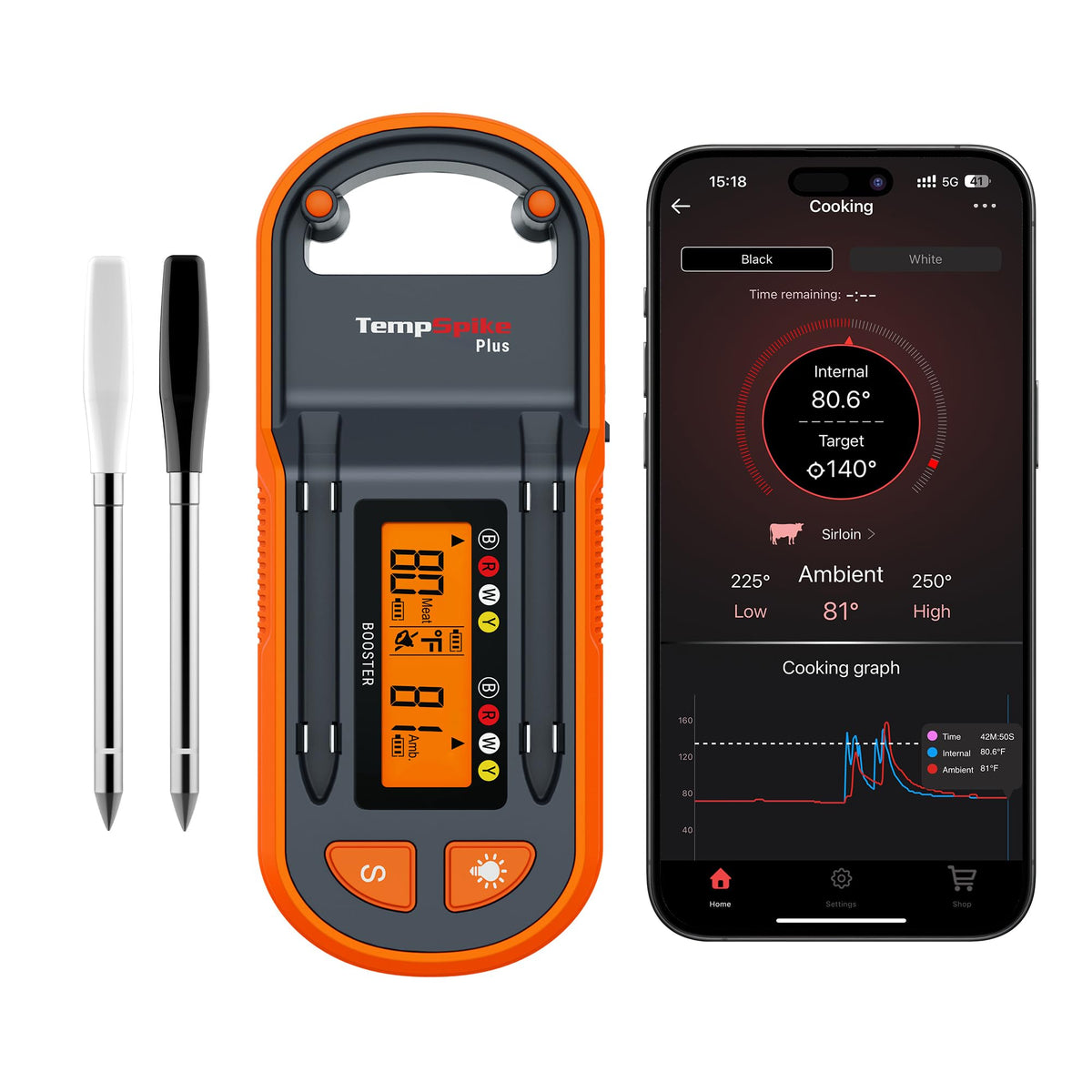 ThermoPro TempsSpike Plus with long-range wireless display illustrating 600ft range