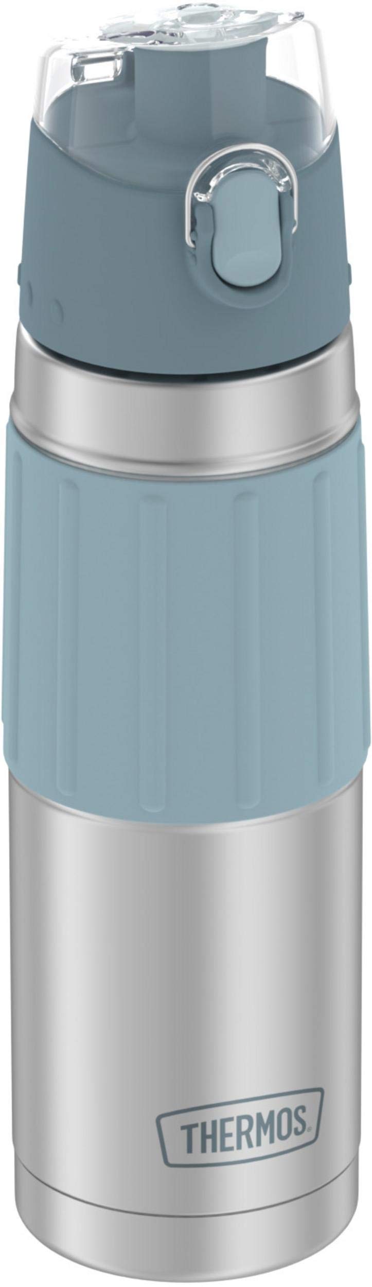 Thermos 2465 lid close-up with locking push-button for one-handed use.