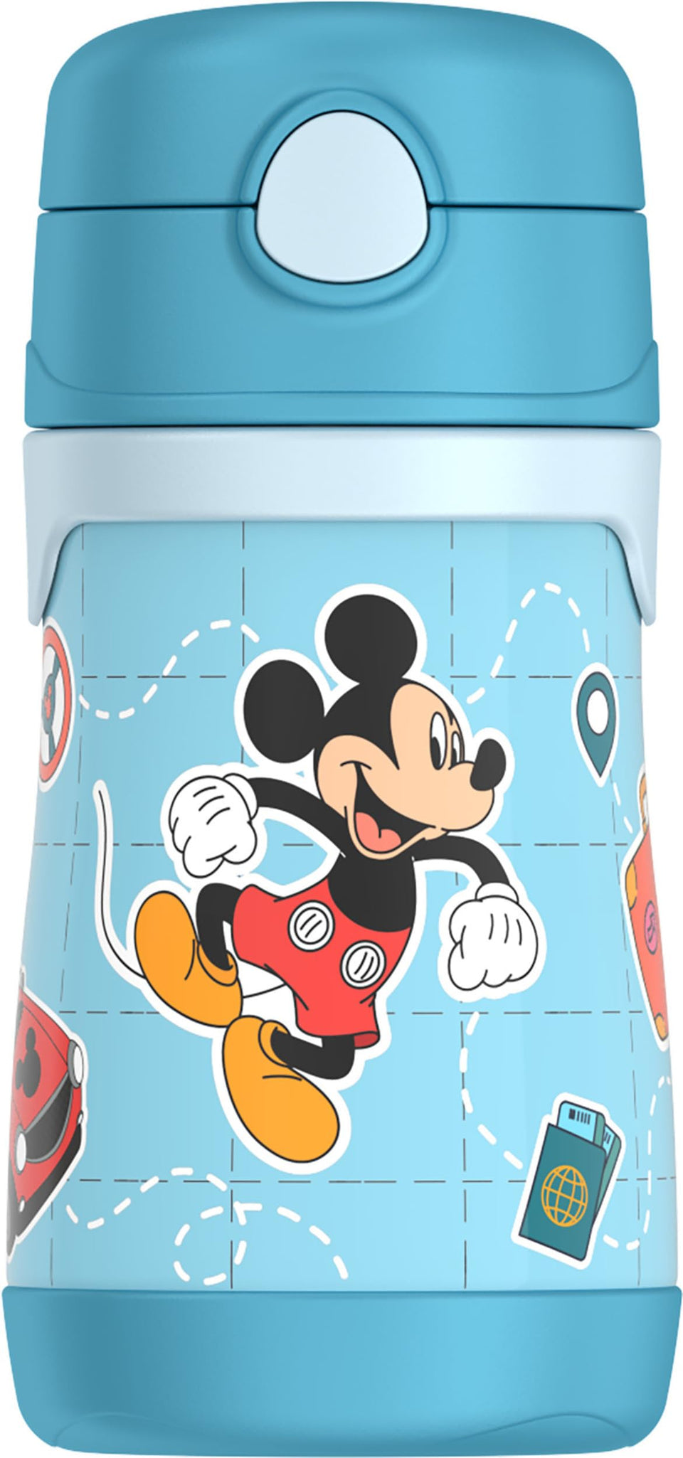 THERMOS Baby 10 oz bottle with pop-up straw featuring Mickey and Friends keeps beverages cool on the go.