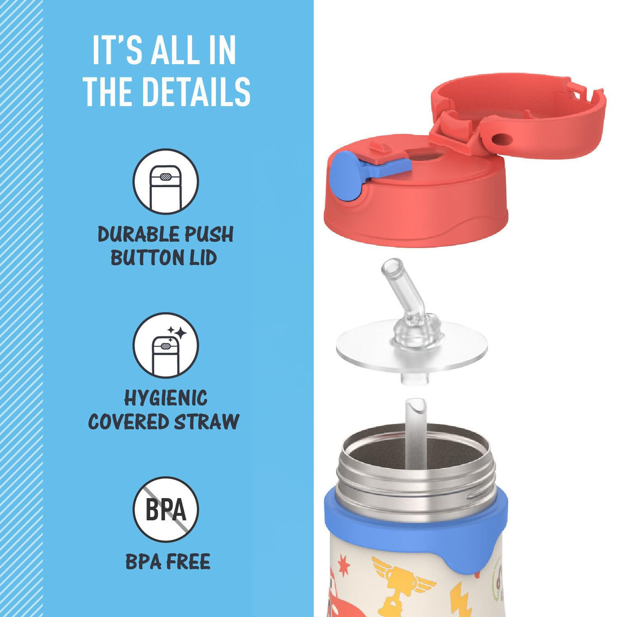 THERMOS Baby 10 oz bottle Cars cup in use for refreshing drinks