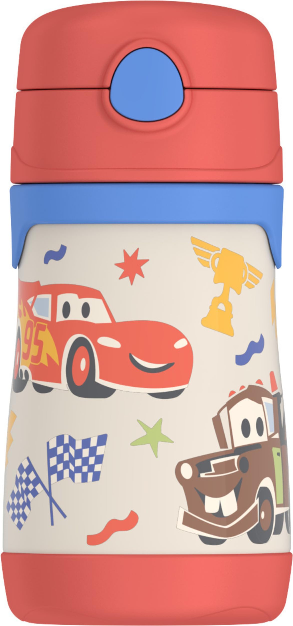 THERMOS Baby 10 oz bottle front view with Cars design keeps drinks cold