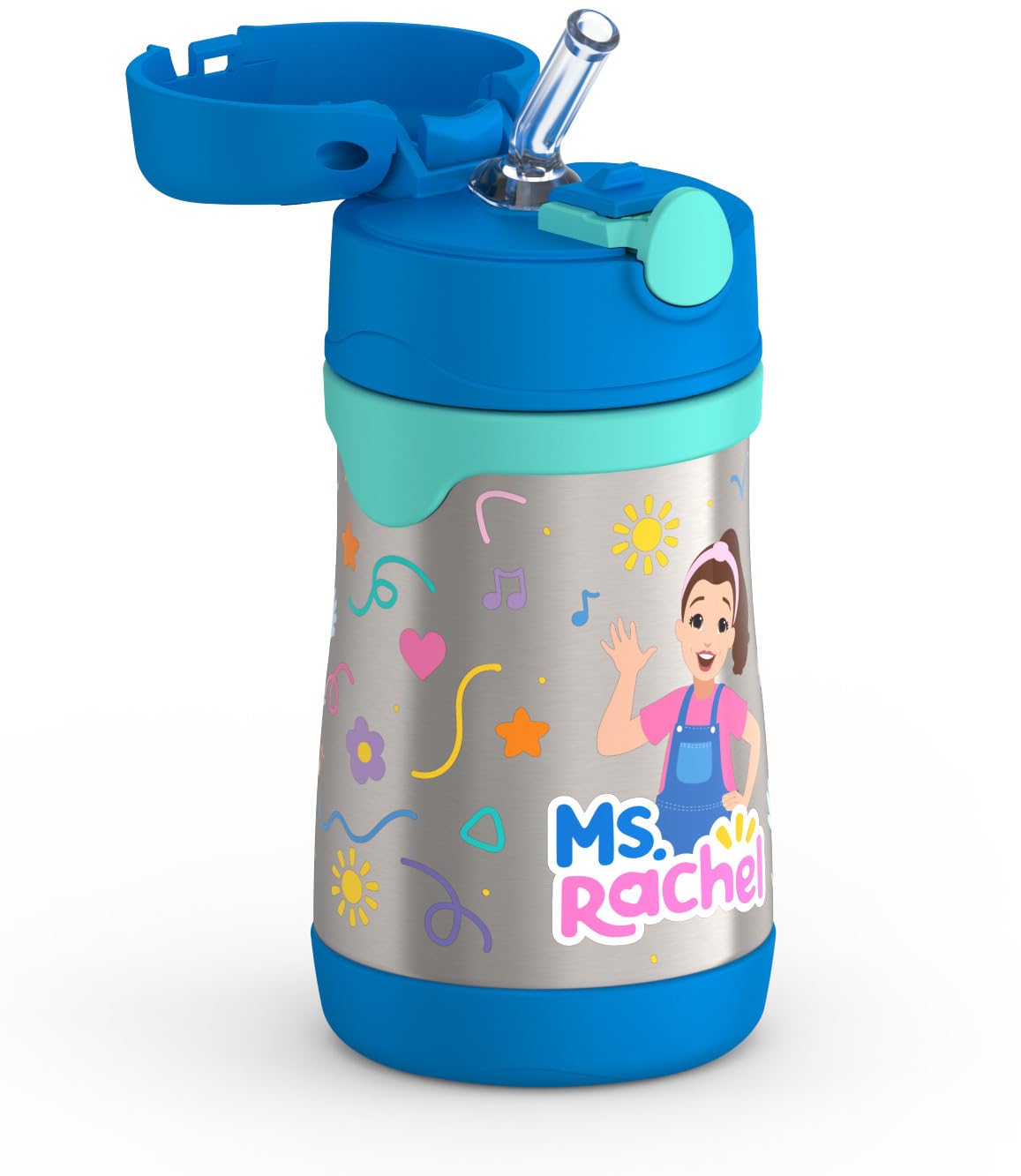 THERMOS Baby pop-up straw bottle for easy one-handed drinking.