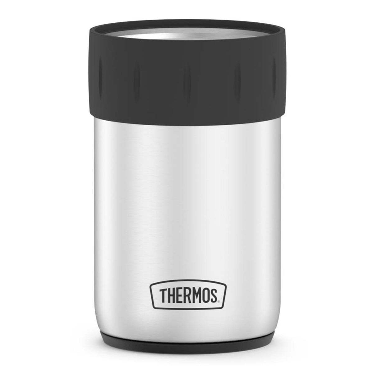 Thermos beverage can insulator for 12oz can keeps drinks cold and hands comfortable.